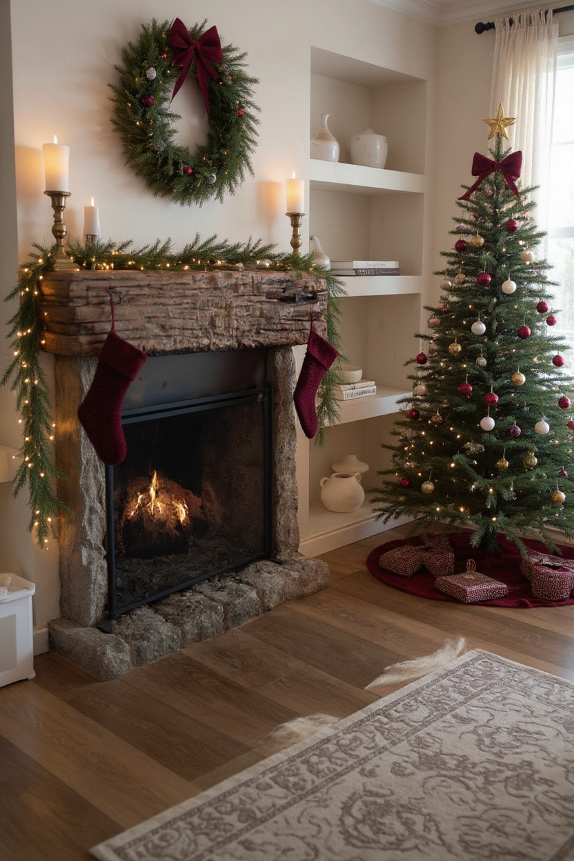 Living room decorated for Christmas