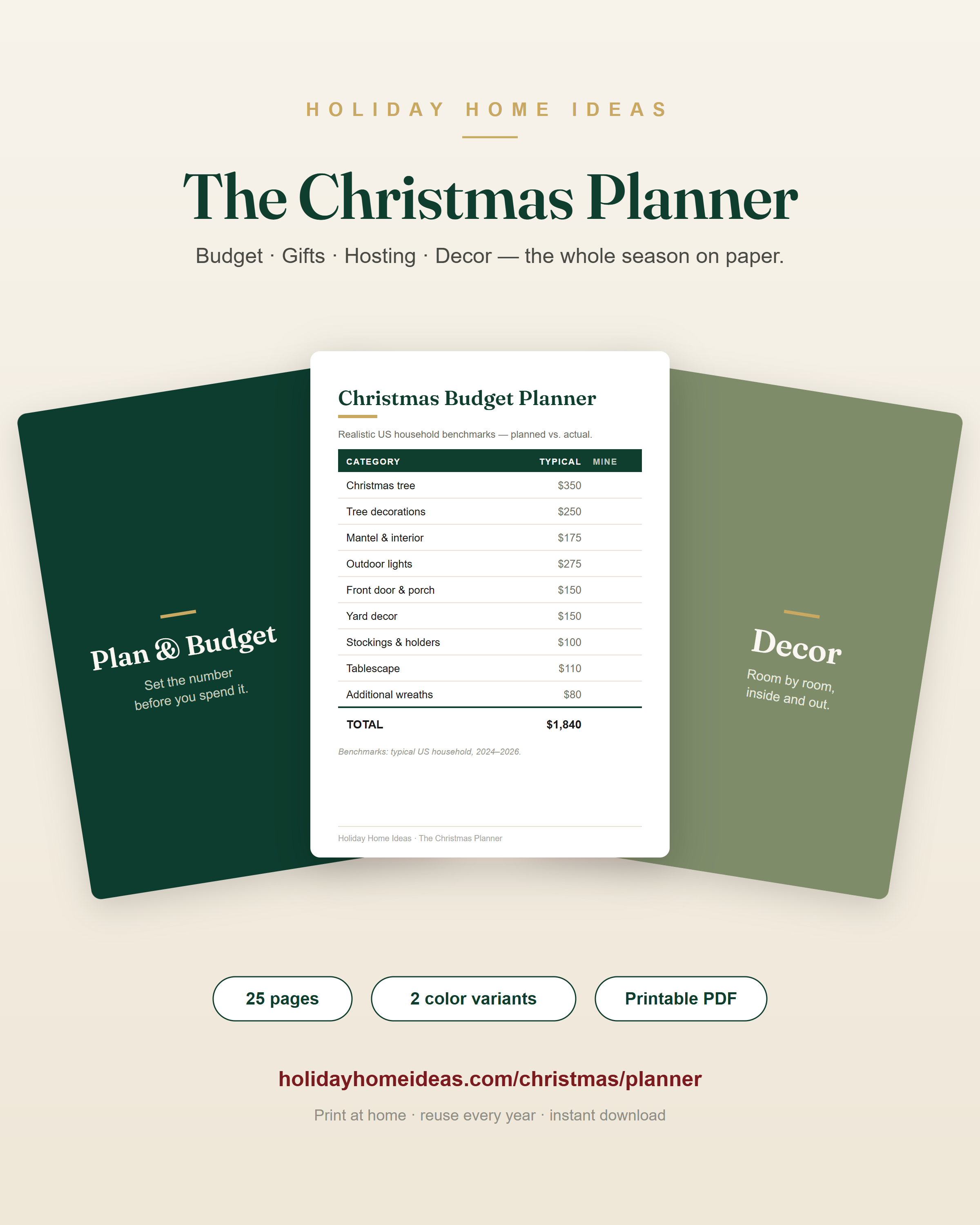 The Christmas Planner: a preview showing the budget planner page between the Classic and Neutral color variants